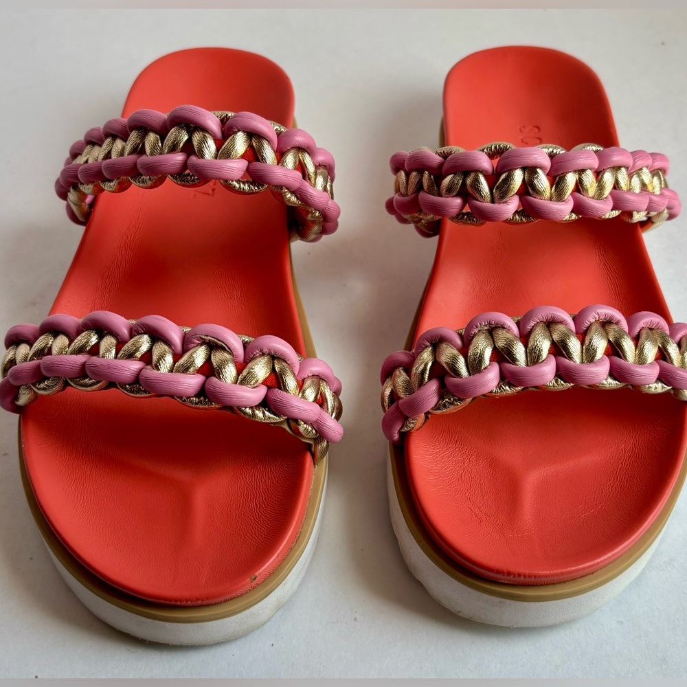 SCHUTZ Juliet Coral Leather Braided Sport Sandal Size US 9.5
